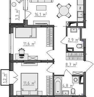 2-к квартира, вторичка, 58м2, 2/9 этаж
