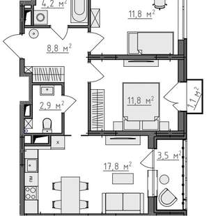 2-к квартира, вторичка, 59м2, 3/9 этаж