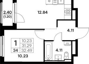 1-к квартира, вторичка, 32м2, 4/17 этаж