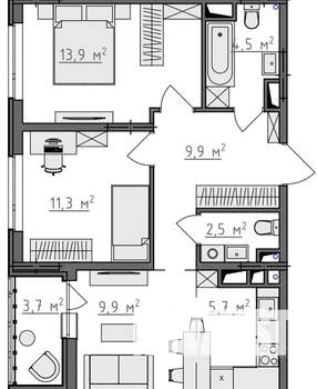 2-к квартира, вторичка, 60м2, 6/9 этаж