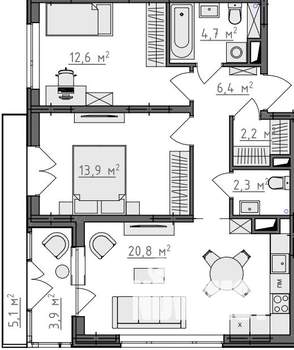 2-к квартира, вторичка, 66м2, 4/9 этаж