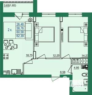 2-к квартира, вторичка, 61м2, 1/8 этаж