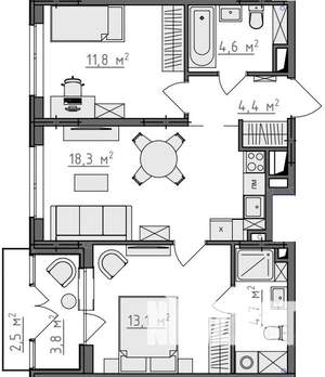 2-к квартира, вторичка, 60м2, 3/9 этаж