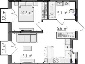1-к квартира, вторичка, 40м2, 1/9 этаж