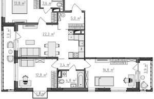 3-к квартира, вторичка, 88м2, 2/9 этаж