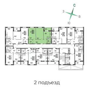 2-к квартира, строящийся дом, 59м2, 1/17 этаж