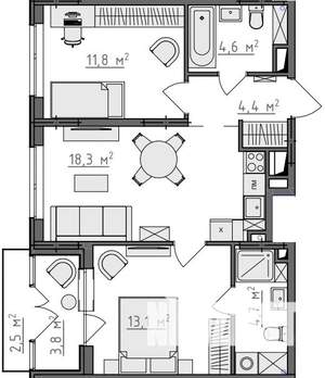 2-к квартира, вторичка, 60м2, 3/9 этаж
