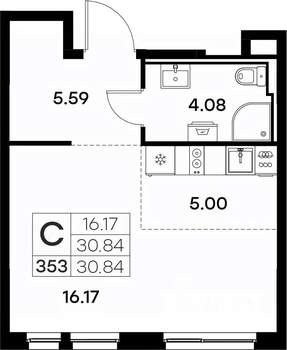 Студия квартира, вторичка, 31м2, 3/17 этаж