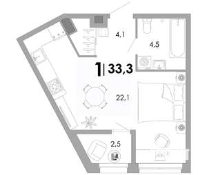 1-к квартира, строящийся дом, 33м2, 2/17 этаж