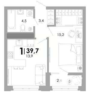 1-к квартира, вторичка, 40м2, 5/17 этаж