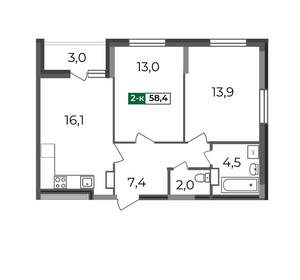 2-к квартира, строящийся дом, 58м2, 3/17 этаж