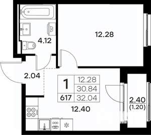 1-к квартира, вторичка, 32м2, 4/17 этаж