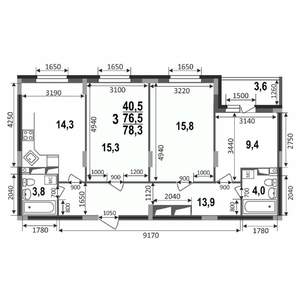 3-к квартира, строящийся дом, 78м2, 14/17 этаж