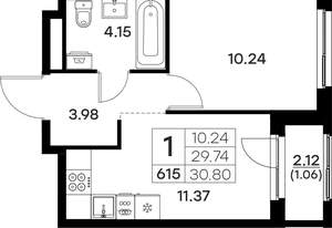 1-к квартира, вторичка, 31м2, 4/17 этаж
