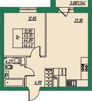 1-к квартира, вторичка, 45м2, 1/8 этаж