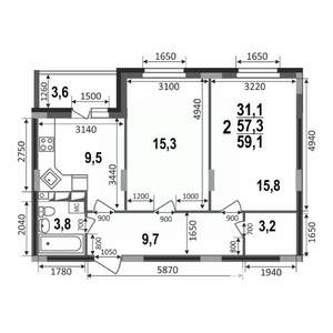 2-к квартира, строящийся дом, 59м2, 12/17 этаж