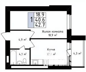 1-к квартира, вторичка, 43м2, 10/14 этаж