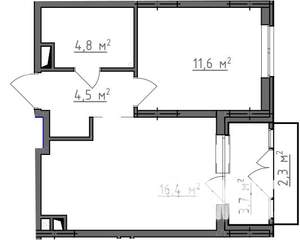 1-к квартира, вторичка, 40м2, 4/9 этаж
