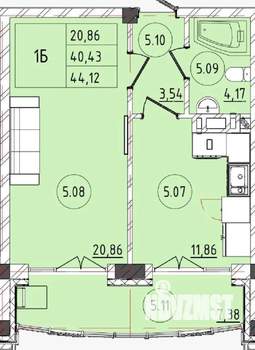 1-к квартира, вторичка, 44м2, 6/10 этаж