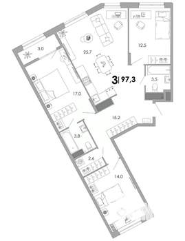 3-к квартира, вторичка, 97м2, 4/17 этаж
