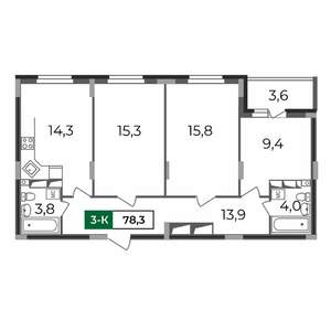 3-к квартира, строящийся дом, 78м2, 4/17 этаж