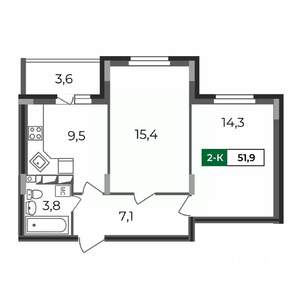 2-к квартира, строящийся дом, 52м2, 13/17 этаж