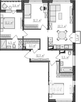3-к квартира, вторичка, 91м2, 2/9 этаж