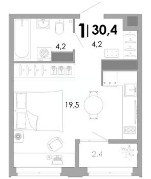 1-к квартира, строящийся дом, 30м2, 14/17 этаж