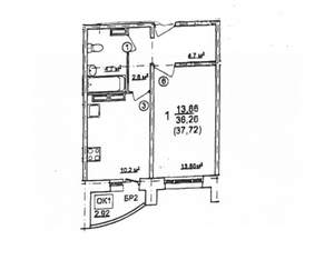 1-к квартира, вторичка, 36м2, 6/17 этаж
