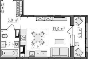 Студия квартира, вторичка, 33м2, 5/9 этаж