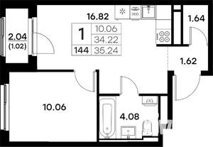 1-к квартира, вторичка, 35м2, 13/17 этаж