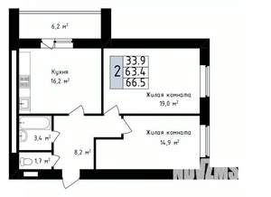 2-к квартира, вторичка, 67м2, 14/14 этаж