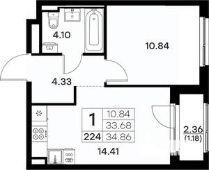 1-к квартира, вторичка, 35м2, 4/17 этаж