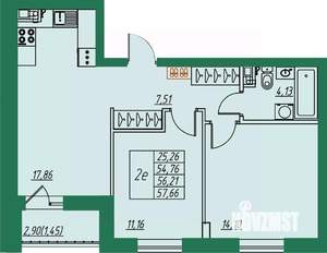2-к квартира, вторичка, 56м2, 2/8 этаж