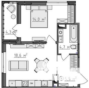 1-к квартира, вторичка, 45м2, 8/9 этаж