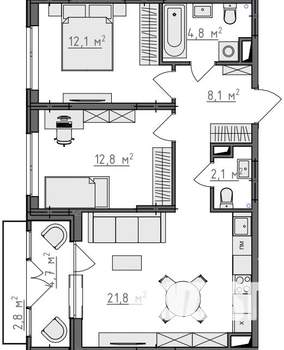 2-к квартира, вторичка, 65м2, 2/9 этаж