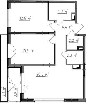 2-к квартира, вторичка, 66м2, 4/9 этаж