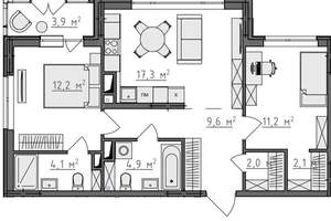 2-к квартира, вторичка, 66м2, 5/9 этаж
