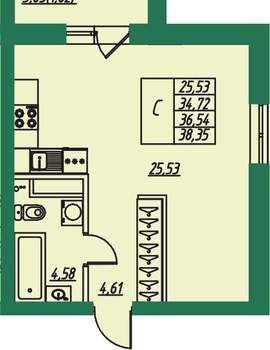 Студия квартира, вторичка, 37м2, 1/8 этаж