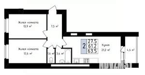 2-к квартира, вторичка, 64м2, 11/14 этаж