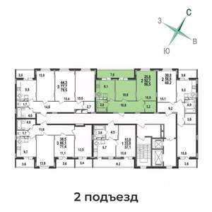 2-к квартира, строящийся дом, 57м2, 17/17 этаж