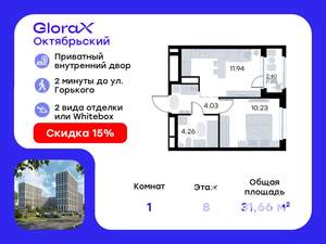 1-к квартира, вторичка, 32м2, 8/17 этаж