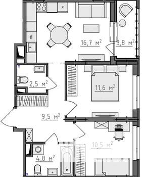 2-к квартира, вторичка, 58м2, 8/9 этаж