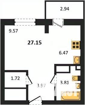Студия квартира, вторичка, 27м2, 2/8 этаж