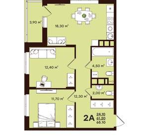 2-к квартира, вторичка, 65м2, 8/17 этаж