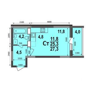 Студия квартира, строящийся дом, 27м2, 8/17 этаж