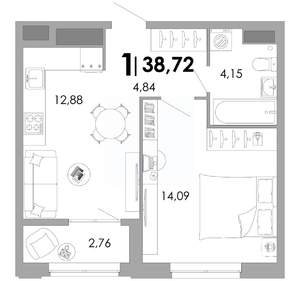 1-к квартира, вторичка, 39м2, 3/17 этаж