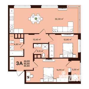 3-к квартира, вторичка, 86м2, 4/17 этаж