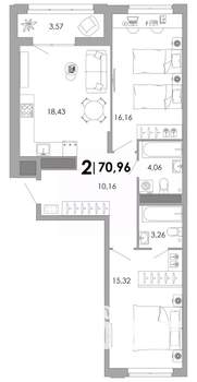 2-к квартира, вторичка, 71м2, 5/17 этаж