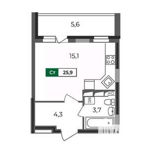 Студия квартира, вторичка, 26м2, 4/17 этаж